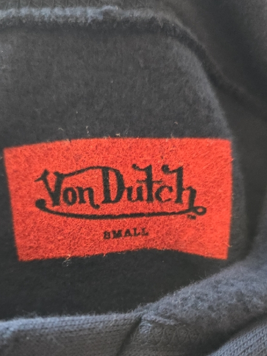 Von Dutch Cropped Navy Hoodie with Pink Script Logo - Picture 5 of 8
